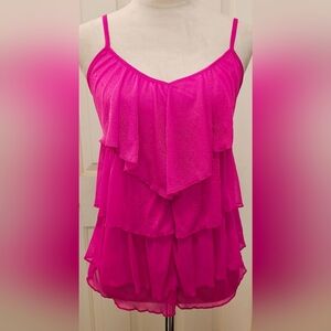 Y2K Eyelash Couture Hot Pink Babydoll Tiered Ruffles Fairy Top.